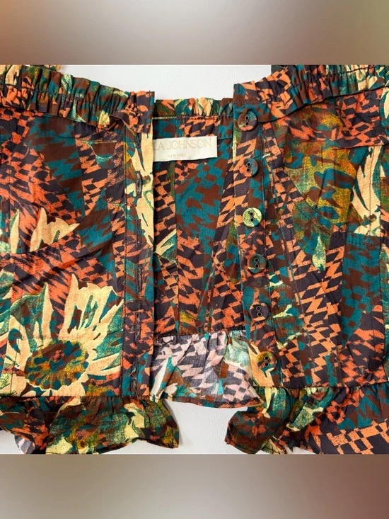 Ulla Johnson Alexandra Cropped Printed Cotton Poplin Top Women size S/M Corset - Picture 7 of 10